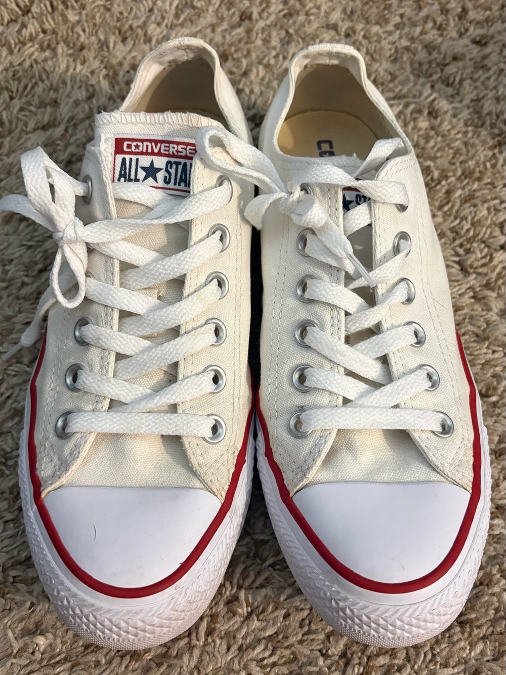 Converse All Star Low Top Sneakers - White with Red Trim